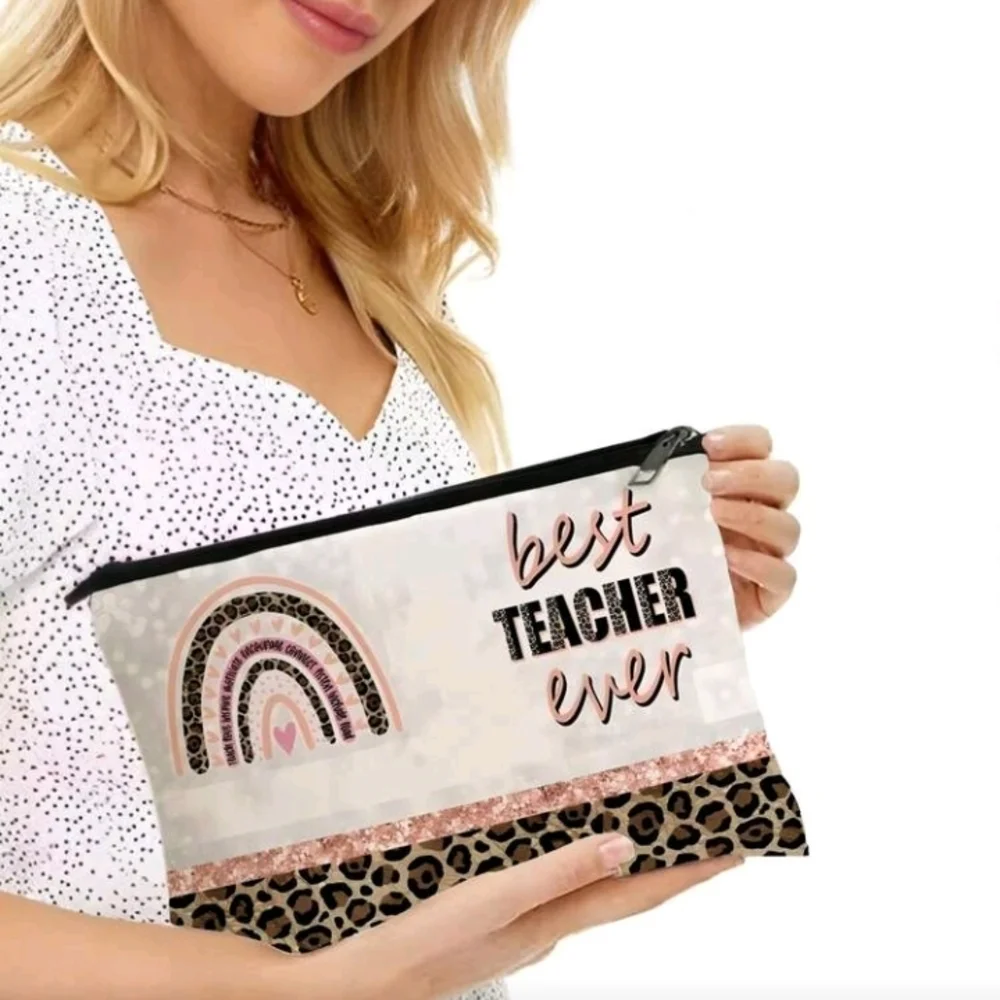 Leopard Print Best Teacher Ever Zipper Pouch Purse